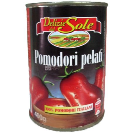 Delizie dal Sole, 400 г, Помидоры консервированные, Очищенные