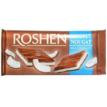 Roshen, 90 г, молочний шоколад, Кокосова нуга