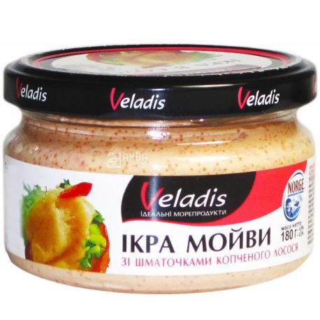 Veladis, 180 г, икра мойвы, с кусочками копченого лосося
