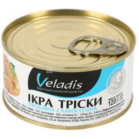 Veladis, 120 g, cod roe, lightly salted breakdown