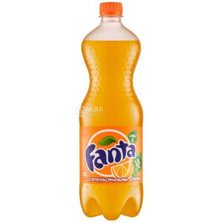 Fanta, Апельсин, 1 л, Фанта, Вода сладкая, с натуральным соком, ПЭТ