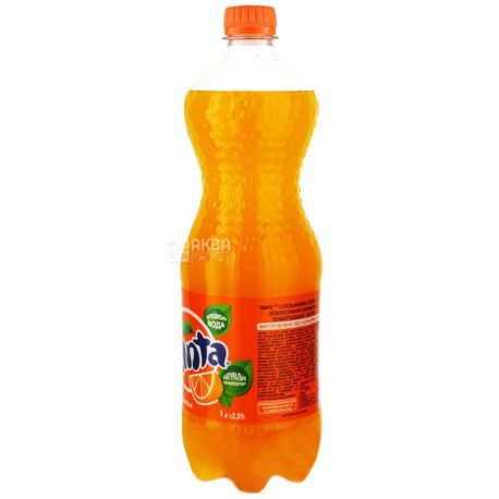 Fanta, Апельсин, 1 л, Фанта, Вода сладкая, с натуральным соком, ПЭТ