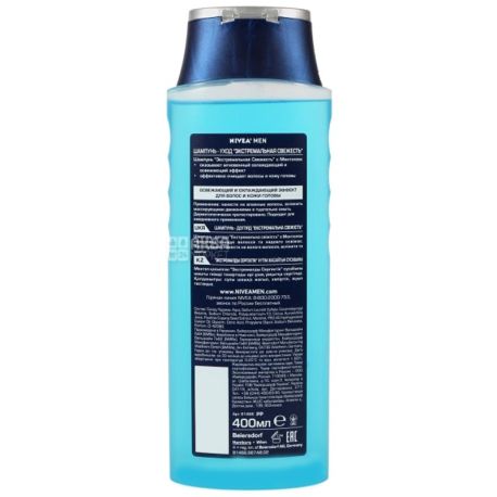 Nivea, 400 ml, Shampoo for men, Extreme freshness