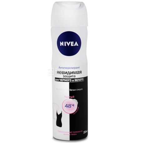 Nivea Pure, 150 мл, Дезодорант-антиперспирант, для черного и белого, Невидимая защита