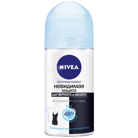 Nivea, Pure, 50 мл, Дезодорант-антиперспирант, для черного и белого, Невидимая защита