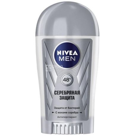 Nivea, 40 мл, дезодорант твердый антиперспирант, Серебряная защита для мужчин