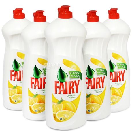 Fairy, Лимон, 1 л,  Упаковка 10 шт., Жидкое средство для мытья посуды