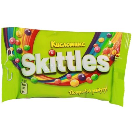 Skittles, 38 g, chewing candies, Kislomiks, m / y