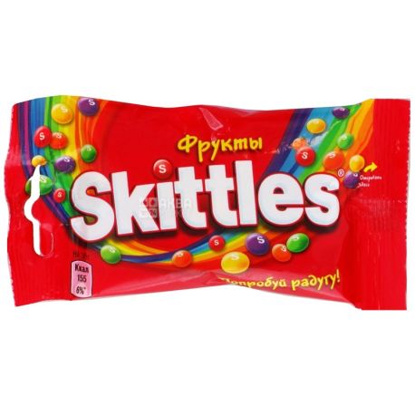 Skittles, Фруктовый микс, 38 г, Конфеты жевательные, драже, Скитлс