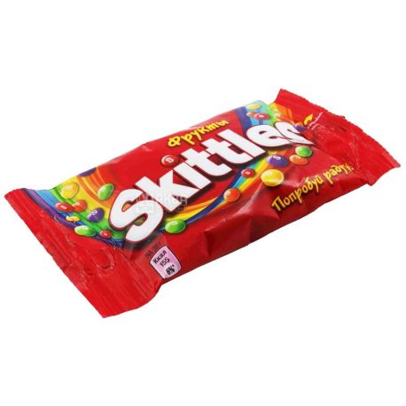 Skittles, Фруктовый микс, 38 г, Конфеты жевательные, драже, Скитлс
