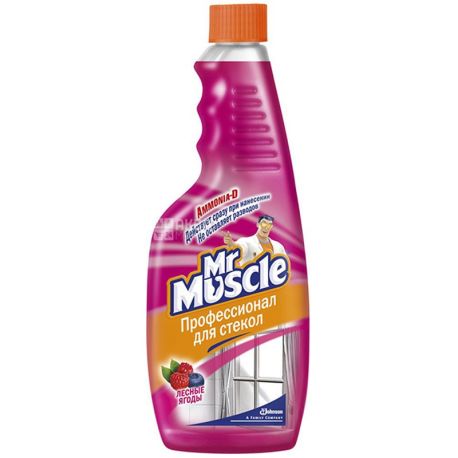 Mr. Muscle, 500 мл, Запасной флакон, Для мытья стекол, Лесные ягоды