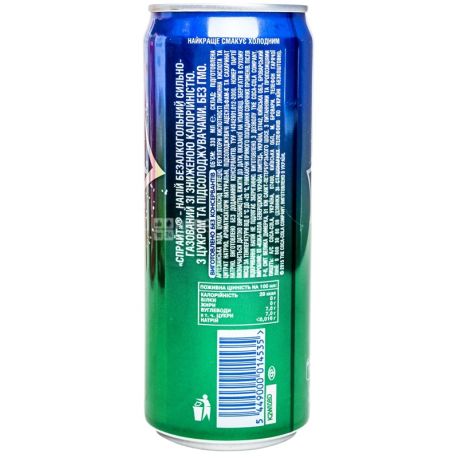 Sprite, 0,33 л, Спрайт, Вода солодка, зі смаком лайма і лимона, ж/б