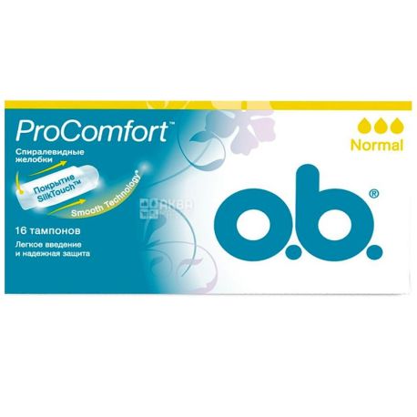 O.b., ProComfort Normal, 16 шт., Тампони гігієнічні, без аплікатора, 3 краплі