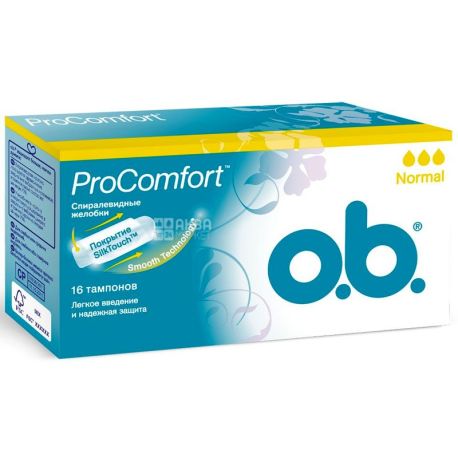 O.b., ProComfort Normal, 16 шт., Тампоны гигиенические, без аппликатора, 3 капли