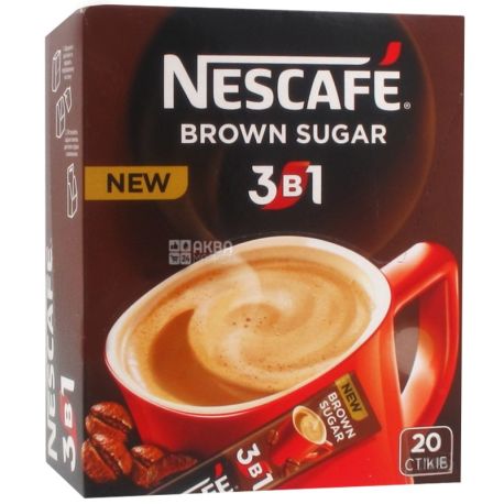 Nescafe Brown Sugar 3 в 1, 20 шт. х 16 г, Кавовий напій Нескафе Браун Шуга, розчинний, в стіках
