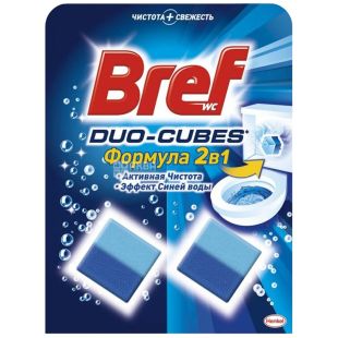 Bref Duo-Cubes, 2 х 50 г, Упаковка 24 шт., Чистящие кубики для унитаза, эффект синей воды