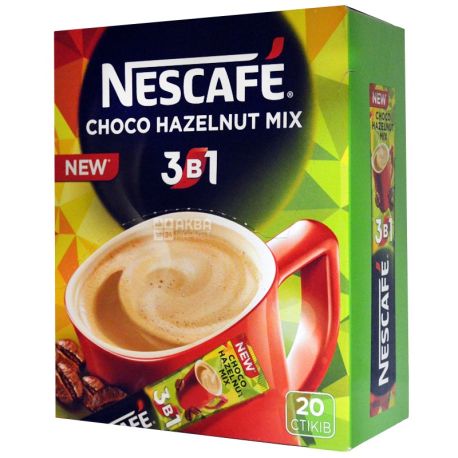 Nescafe, 20 pcs, coffee drink, Choco Hazelnut Mix 3 in 1