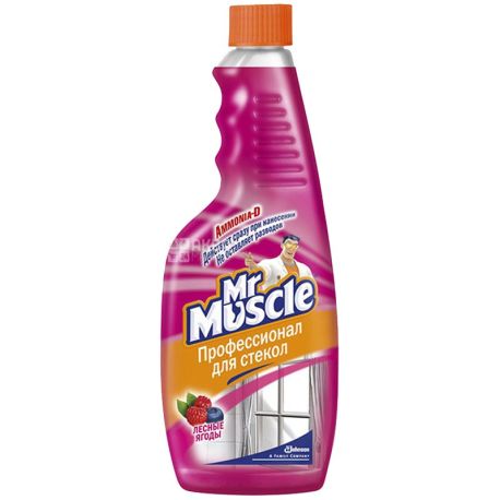 Mr. Muscle, 12 упаковок по 500 мл, Запасной флакон, Для мытья стекол, Лесные ягоды