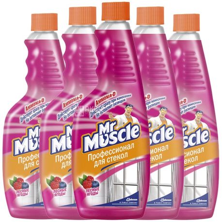 Mr. Muscle, 12 упаковок по 500 мл, Запасний флакон, Для миття скла, Лісові ягоди