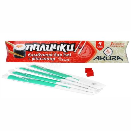 Akura, 4 пары, палочки для суши, С учебным фиксатором