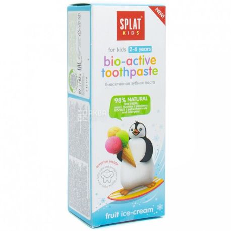 Splat, Фруктовое мороженое, 50 мл, Биоактивная детская зубная паста, до 6 лет