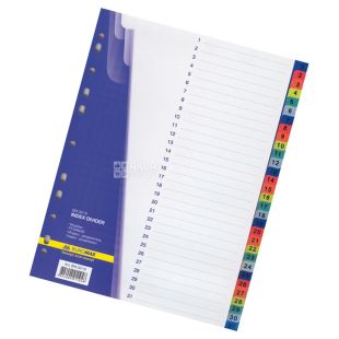 Buromax, 31 шт., цифровий індекс-розділювач, Для реєстраторів, А4, м/у