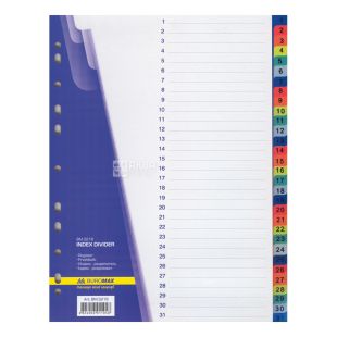 Buromax, 31 шт., цифровий індекс-розділювач, Для реєстраторів, А4, м/у
