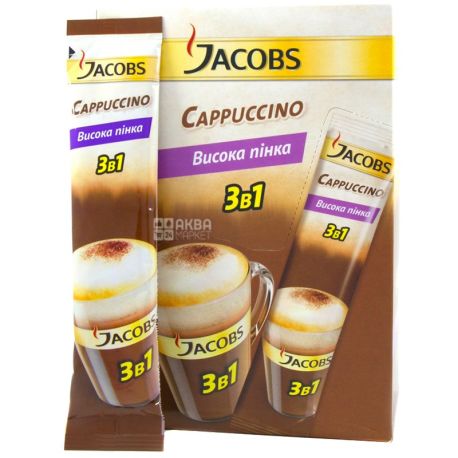 Jacobs Cappuccino, 3 в 1, 24 шт. х 12,5 г, Кофейный напиток Якобс Капучино, в стиках