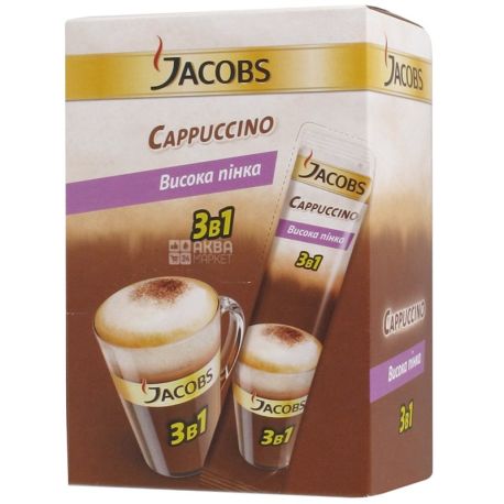 Jacobs Cappuccino, 3 в 1, 24 шт. х 12,5 г, Кофейный напиток Якобс Капучино, в стиках