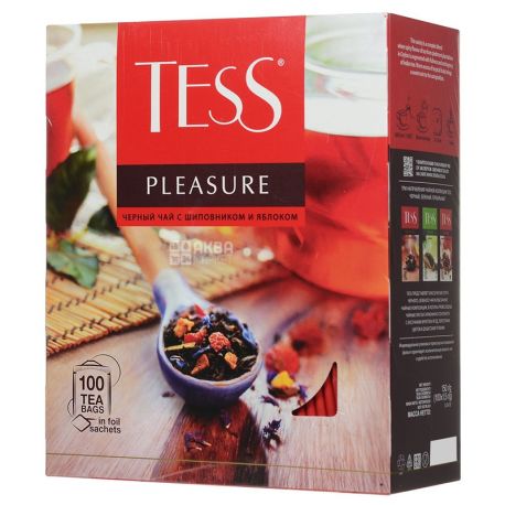 Tess, Pleasure, 100 пак., Чай Тесс, Плэжа, черный с шиповником и яблоком