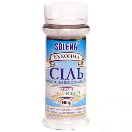 Solena, Соль с пониженным содержанием натрия+калий+йод+селен,140 г, мельница