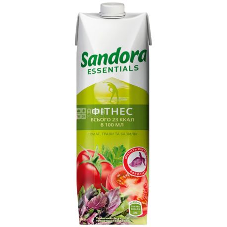 Sandora Essentials, Фитнес, Томатный с базиликом, 0,95 л, Сандора, Нектар натуральный, с солью