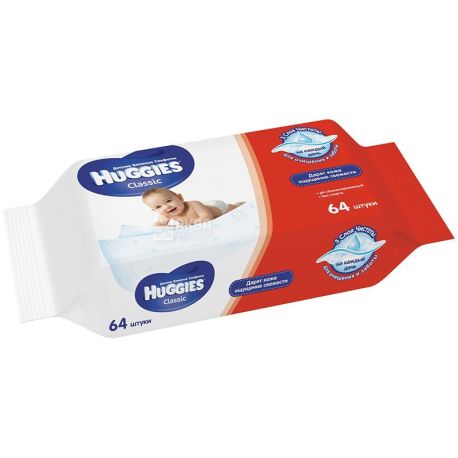 Huggies, 64 шт., салфетки влажные, Classic, м/у