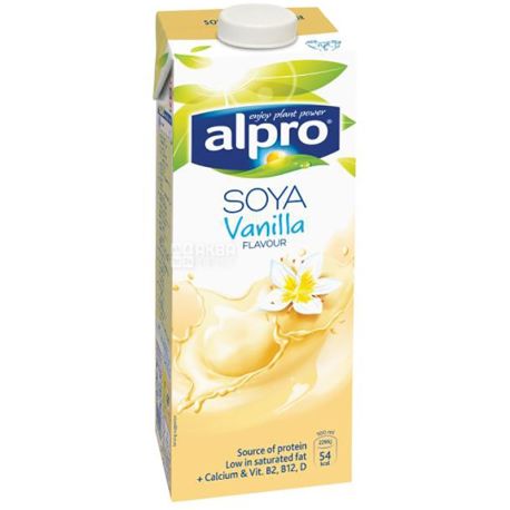 Alpro, Soya Vanilla, 1 л, Алпро, Соєве молоко з ваніллю, безлактозне, вітамінізоване