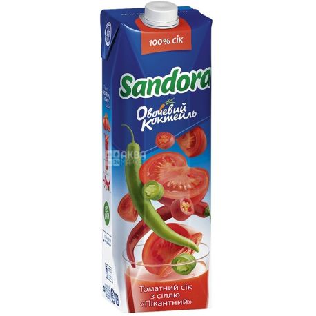 Sandora, Овочевий коктейль, Томатний, 0,95 л, Сандора, Сік пікантний з сіллю, відновлений