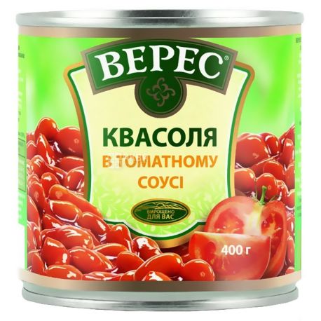 Верес, 400 г, квасоля, В томатному соусі, ж/б