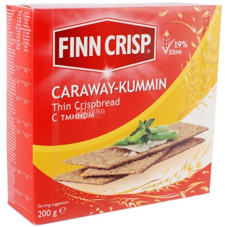 Finn Crisp, 200 г, сухарики ржаные, С тмином, Caraway, м/у