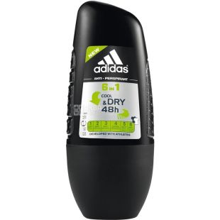 Adidas, 50 мл, дезодорант-антиперспирант, Cool Dry 6 in 1, ПЭТ 