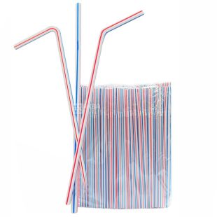 Промтус, Трубочки коктейльные с гофрой, 200 шт., 21 см, цветные, пластиковые