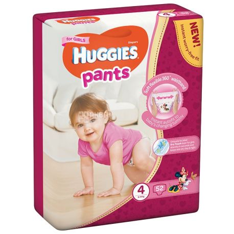 Huggies, 52 шт. Хаггис, Подгузники-трусики для девочек, Размер 4, 9-14 кг