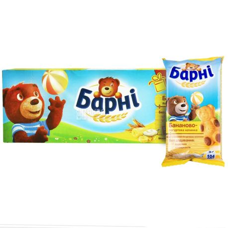 Барни, 150 г, Бисквит, С начинкой, Банан, картон