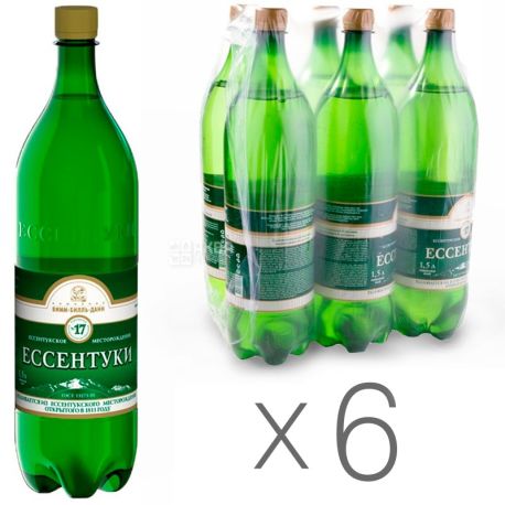Ессентуки-17, 1,5 л, Упаковка 6 шт., Вода минеральная газированная, ПЭТ