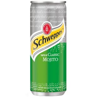 Schweppes Classic Mojito, 0,33 л, Напій газований Класичне мохіто з соком Лайму, Швепс, ж/б