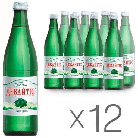 Девайтис, 0,5 л, Упаковка 12 шт., Вода минеральная негазированная, стекло