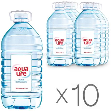 AquaLife, Упаковка 10 шт. по 6 л, Вода негазированная, ПЭТ