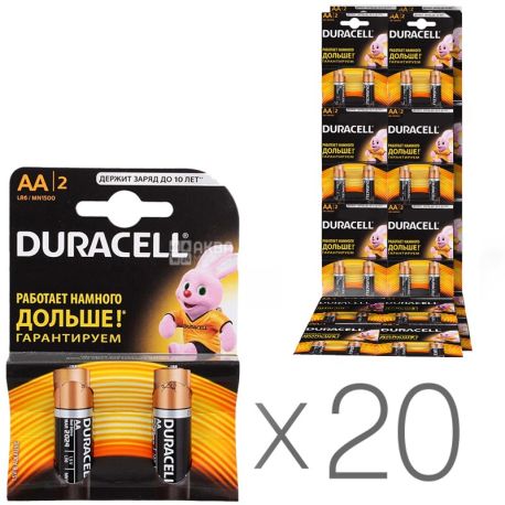 Duracell, упаковка по 20 шт., АА, батарейки, м/у