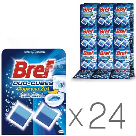 Bref Duo-Cubes, 2 х 50 г, Упаковка 24 шт., Кубики для чищення унітазу, ефект синьої води