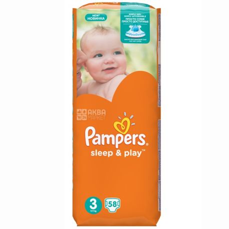 Pampers, 58 pcs., 4-9 kg, diapers, Sleep & Play, Medium