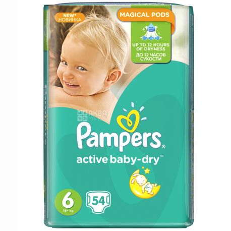 Pampers Active Baby, Dry Jumbo Pack, 54 шт., Памперс, Подгузники-трусики, Размер 6, 15+кг