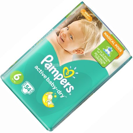 Pampers Active Baby, Dry Jumbo Pack, 54 шт., Памперс, Подгузники-трусики, Размер 6, 15+кг